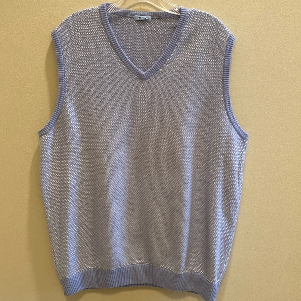 Malo Cashmere V Neck Knit Sweater Vest Fine Basketweave Blue Made in Italy L
